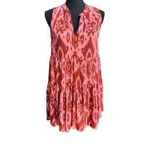Steve Madden Mini Dress Pink Brown Ikat Print Sleeveless V Neck S